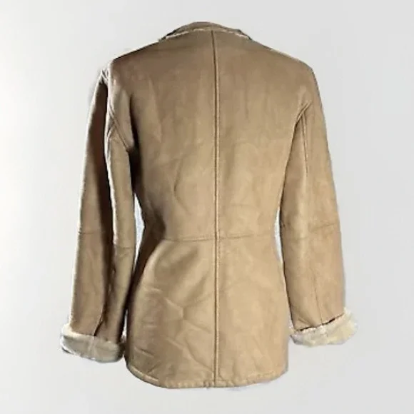 Talbots Faux Suede Fur Jacket S Rancher Coat Tan Barn Western Classic Cowgirl - Picture 2 of 16